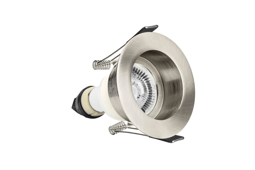 Evofire Fire Rated Downlight 70Mm Cutout Ip65 Satin Nickel Recessed +Gu10 Holder - ILDLFR70E002