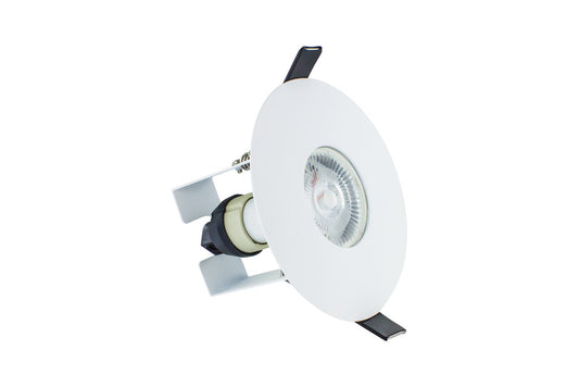 Evofire Fire Rated Downlight 70-100Mm Cutout Ip65 White Round +Gu10 Holder & Insulation Guard - ILDLFR70D013