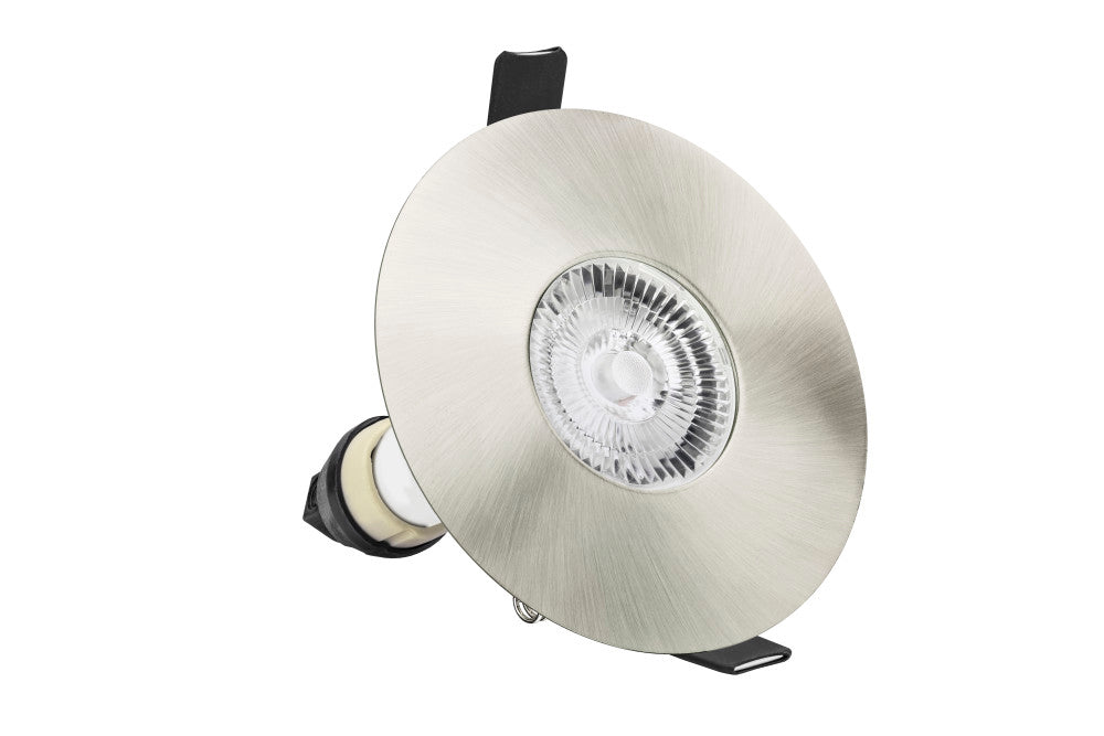 Evofire Fire Rated Downlight 70-100Mm Cutout Ip65 Satin Nickel Round +Gu10 Holder - ILDLFR70D016